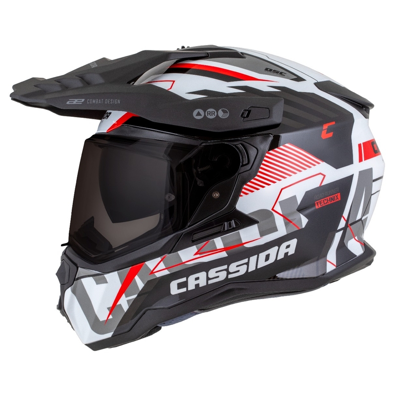 Endurohelm Cassida Road Runner TechniX weiß-schwarz-rot-grau