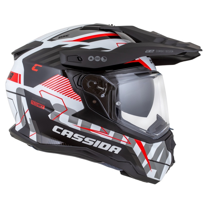 Endurohelm Cassida Road Runner TechniX weiß-schwarz-rot-grau