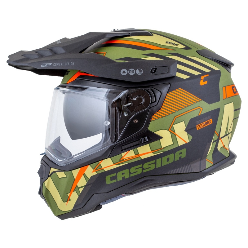 Enduro-Helm Cassida Road Runner TechniX mattgrün-schwarz-orange-grau