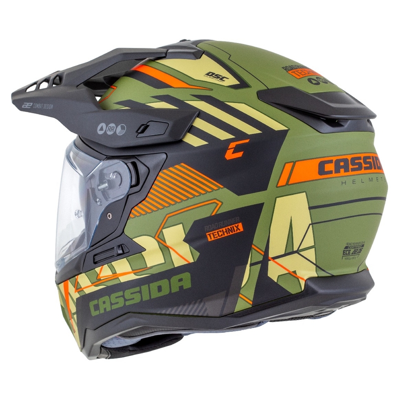 Enduro-Helm Cassida Road Runner TechniX mattgrün-schwarz-orange-grau