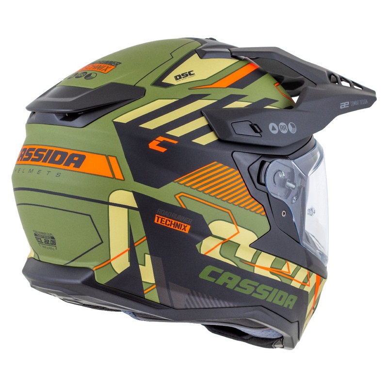 Enduro-Helm Cassida Road Runner TechniX mattgrün-schwarz-orange-grau