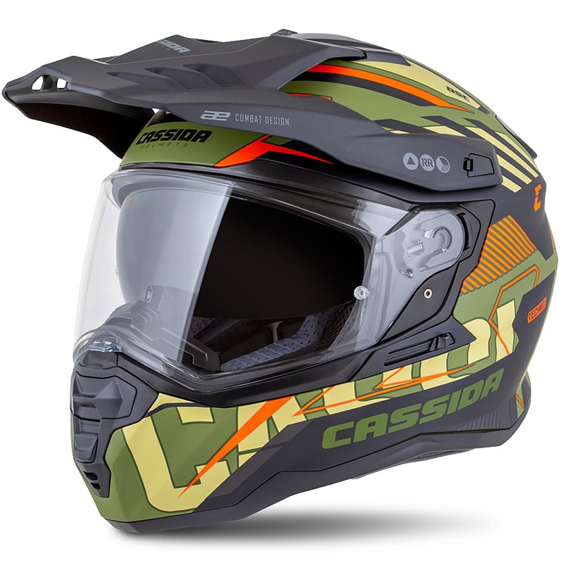 Enduro-Helm Cassida Road Runner TechniX mattgrün-schwarz-orange-grau