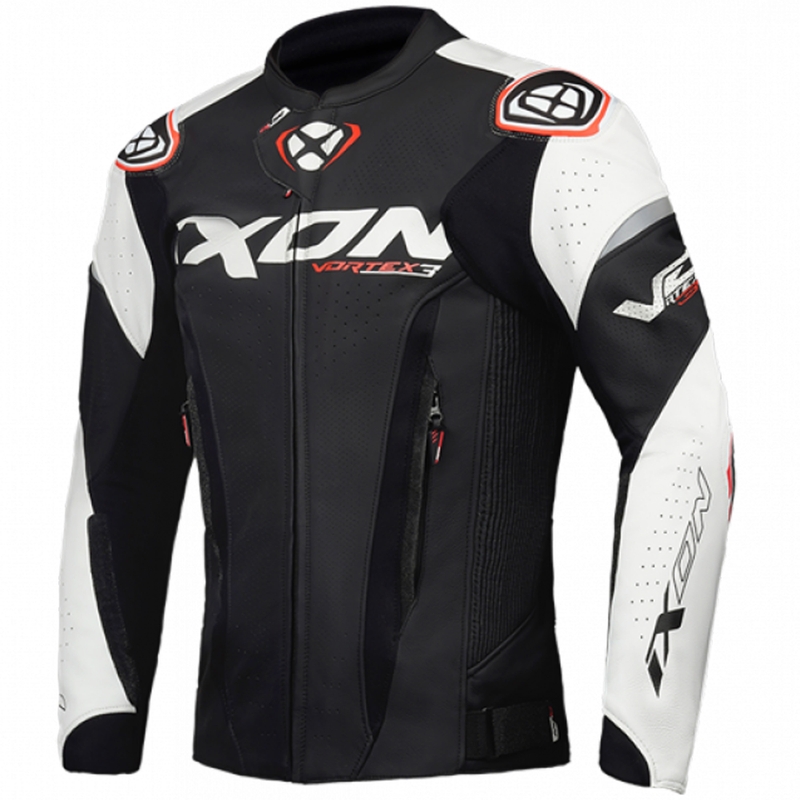 Leder-Motorradjacke IXON Vortex 3 schwarz-weiß