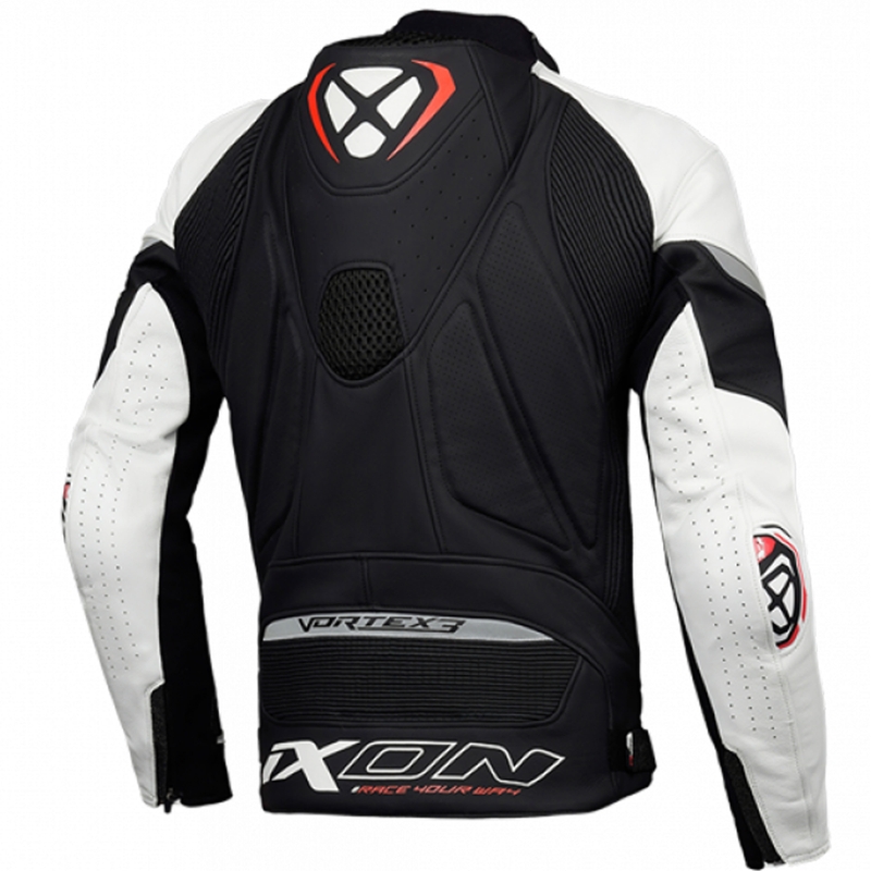 Leder-Motorradjacke IXON Vortex 3 schwarz-weiß