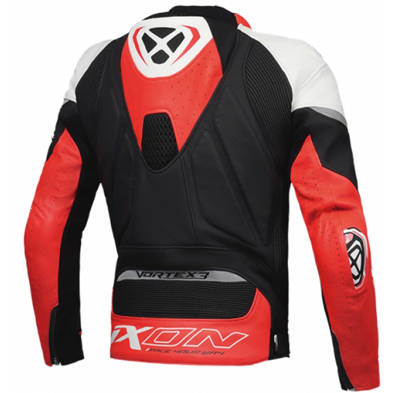 Leder-Motorradjacke IXON Vortex 3 schwarz-weiß-rot