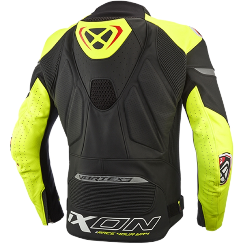 Leder-Motorradjacke IXON Vortex 3 schwarz-fluo gelb