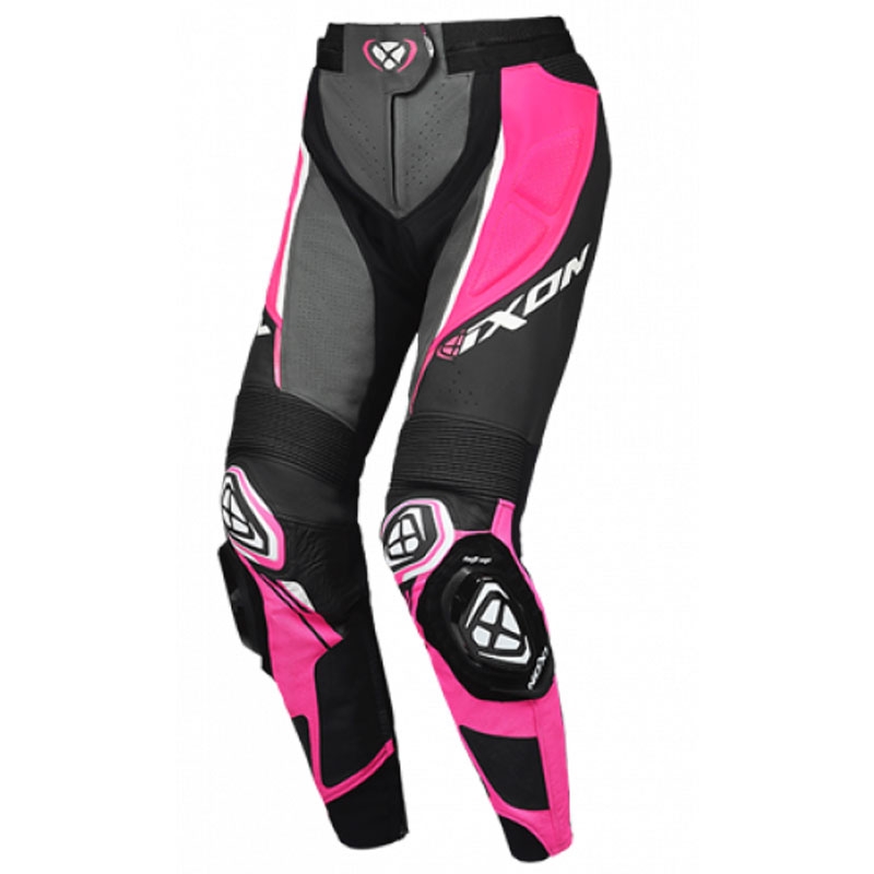 Damen-Leder-Motorradhose IXON Vortex 3 schwarz-rosa-weiß