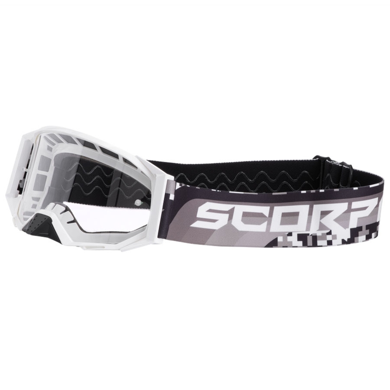 Scorpion E24 Motocrossbrille weiß-schwarz mit klarem Plexiglas