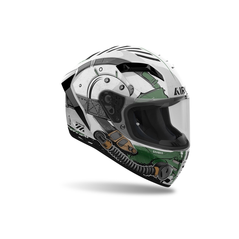 Airoh CONNOR Alligator Integralhelm Motorrad glänzend weiß-grün