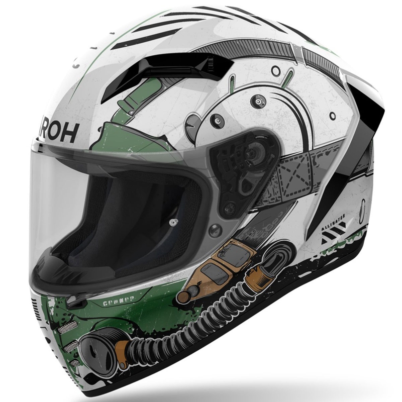 Airoh CONNOR Alligator Integralhelm Motorrad glänzend weiß-grün