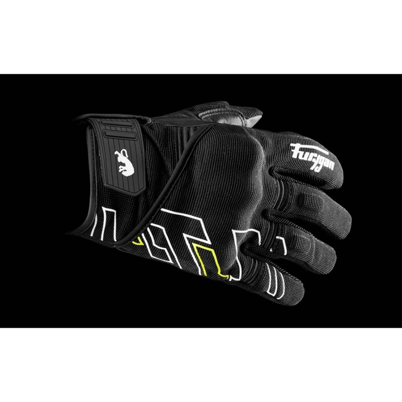 Motorradhandschuhe Furygan Jet Neon D3O schwarz-weiß-fluogelb