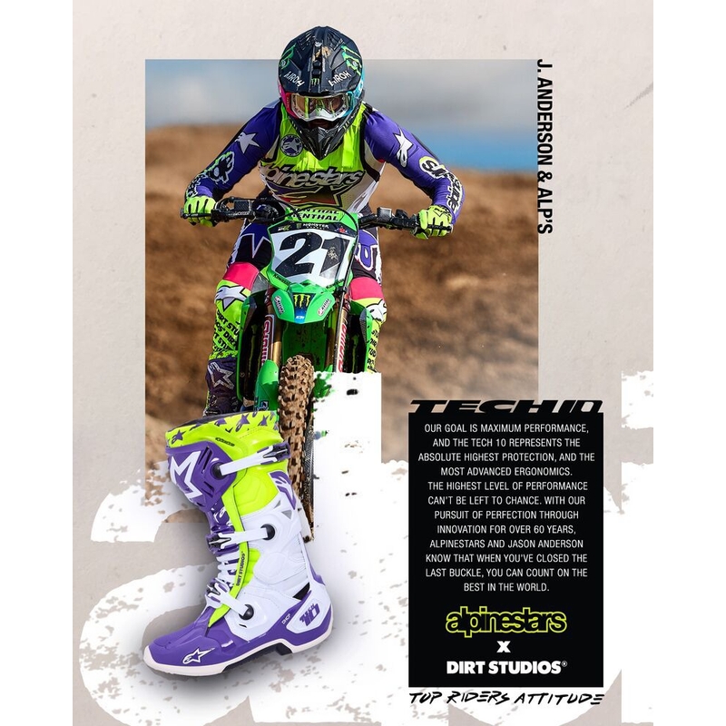 Alpinestars TECH 10 Motorradstiefel Limited Edition Dirt Studios lila-weiß-fluogelb
