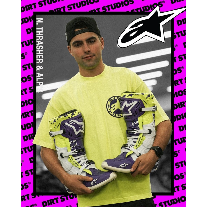 Alpinestars TECH 10 Motorradstiefel Limited Edition Dirt Studios lila-weiß-fluogelb
