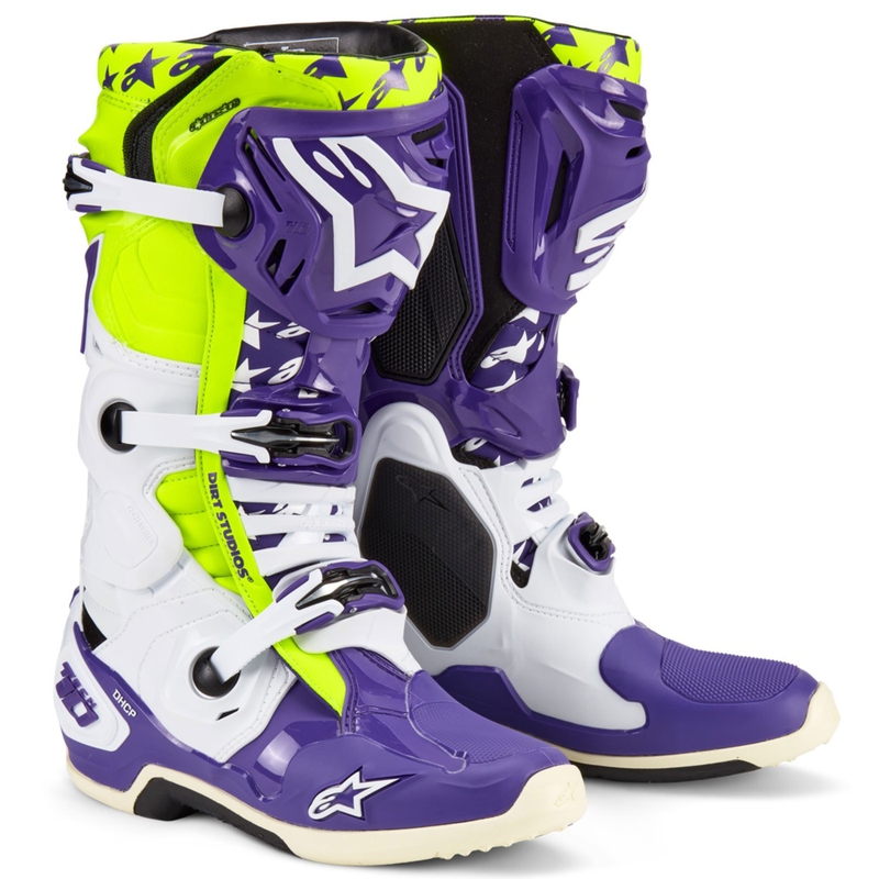 Alpinestars TECH 10 Motorradstiefel Limited Edition Dirt Studios lila-weiß-fluogelb