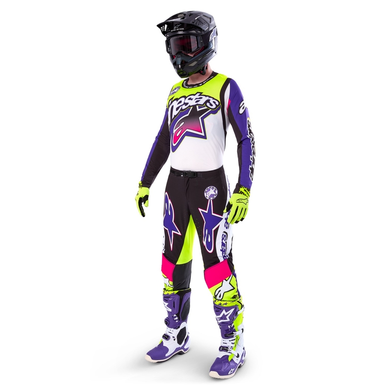 Alpinestars Supertech SX Motocrosstrikot Limited Edition Dirt Studios weiß-lila-pink-fluogelb