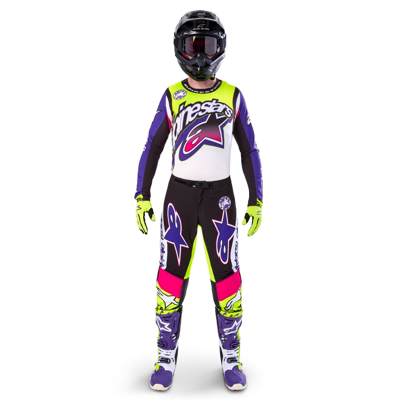 Alpinestars Supertech SX Motocrosstrikot Limited Edition Dirt Studios weiß-lila-pink-fluogelb
