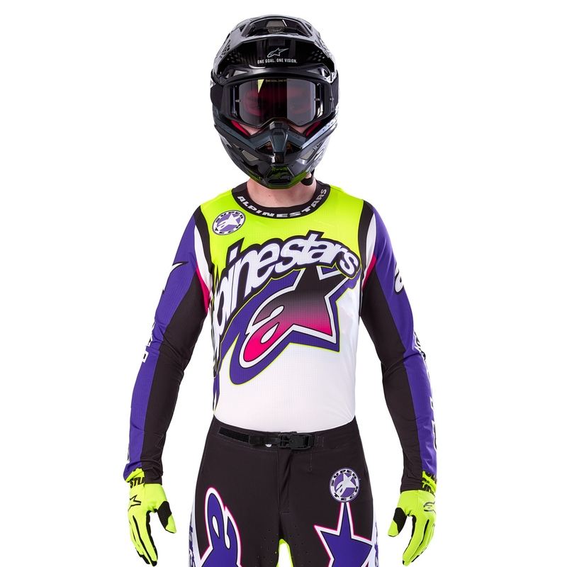 Alpinestars Supertech SX Motocrosstrikot Limited Edition Dirt Studios weiß-lila-pink-fluogelb