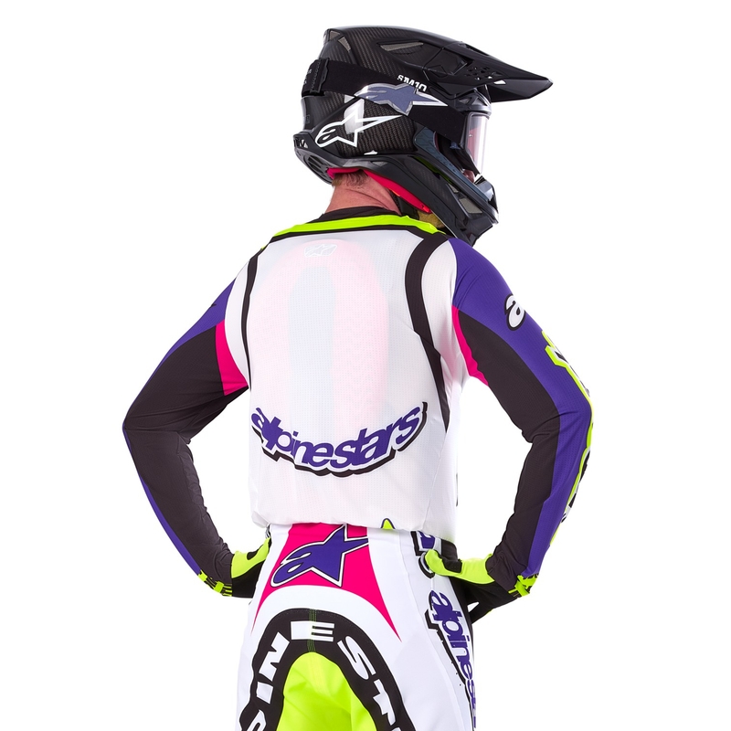 Alpinestars Supertech SX Motocrosstrikot Limited Edition Dirt Studios weiß-lila-pink-fluogelb