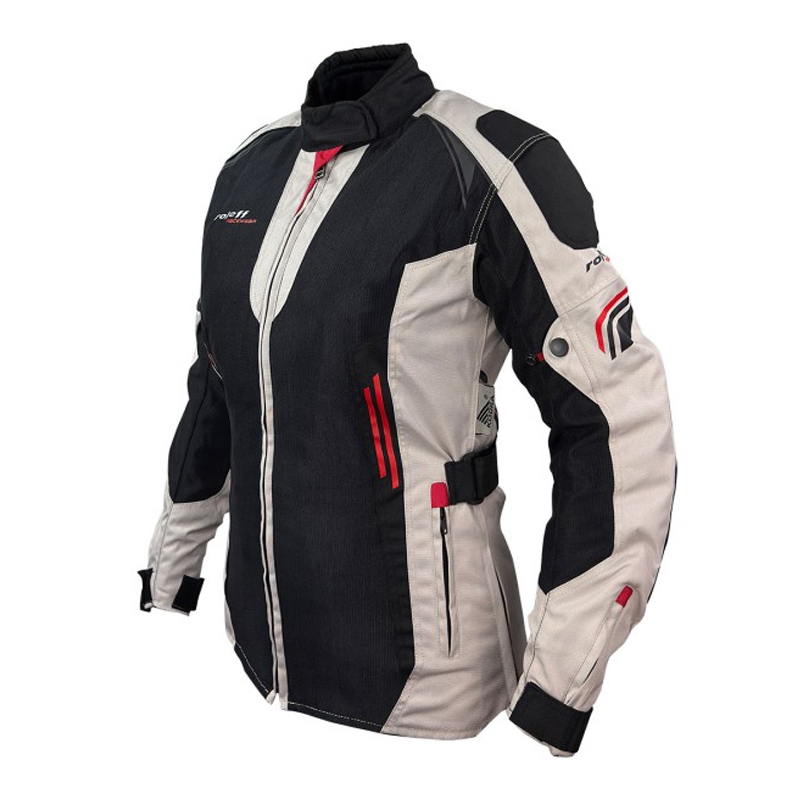 Damen Motorradjacke Roleff Mesh schwarz-beige-rot