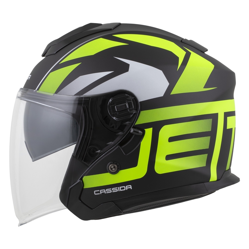 Motorradhelm Cassida Jet Tech 2.0 RoTo Mattschwarz-Neongelb-Weiß