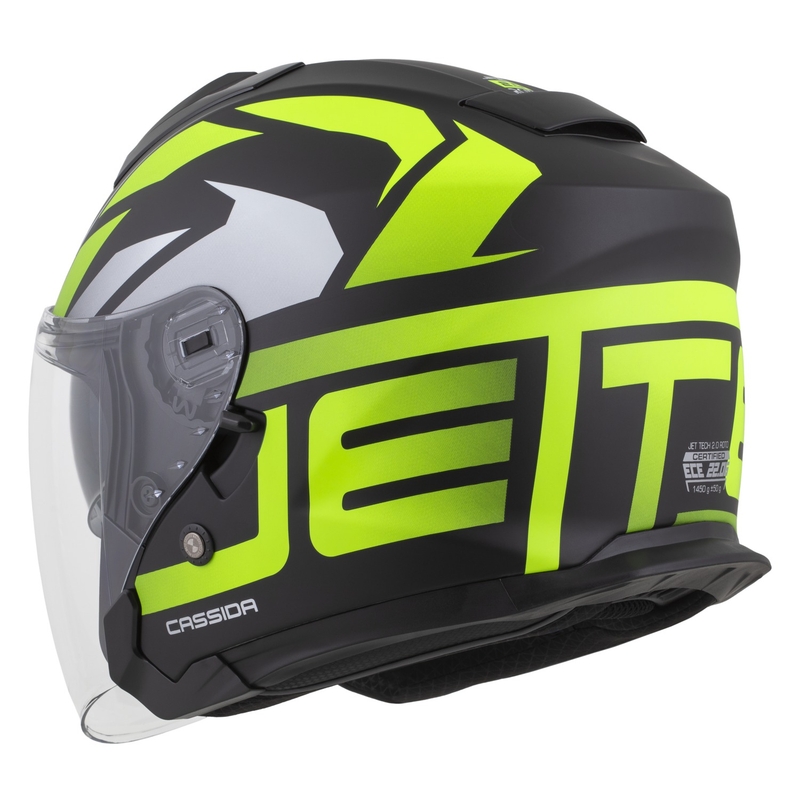 Motorradhelm Cassida Jet Tech 2.0 RoTo Mattschwarz-Neongelb-Weiß
