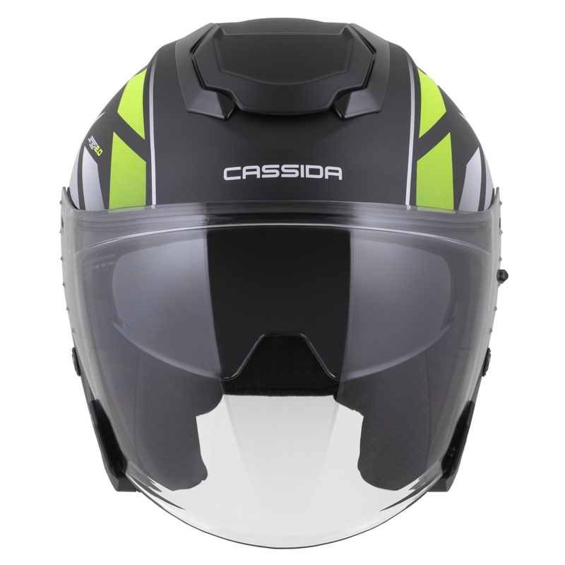 Motorradhelm Cassida Jet Tech 2.0 RoTo Mattschwarz-Neongelb-Weiß