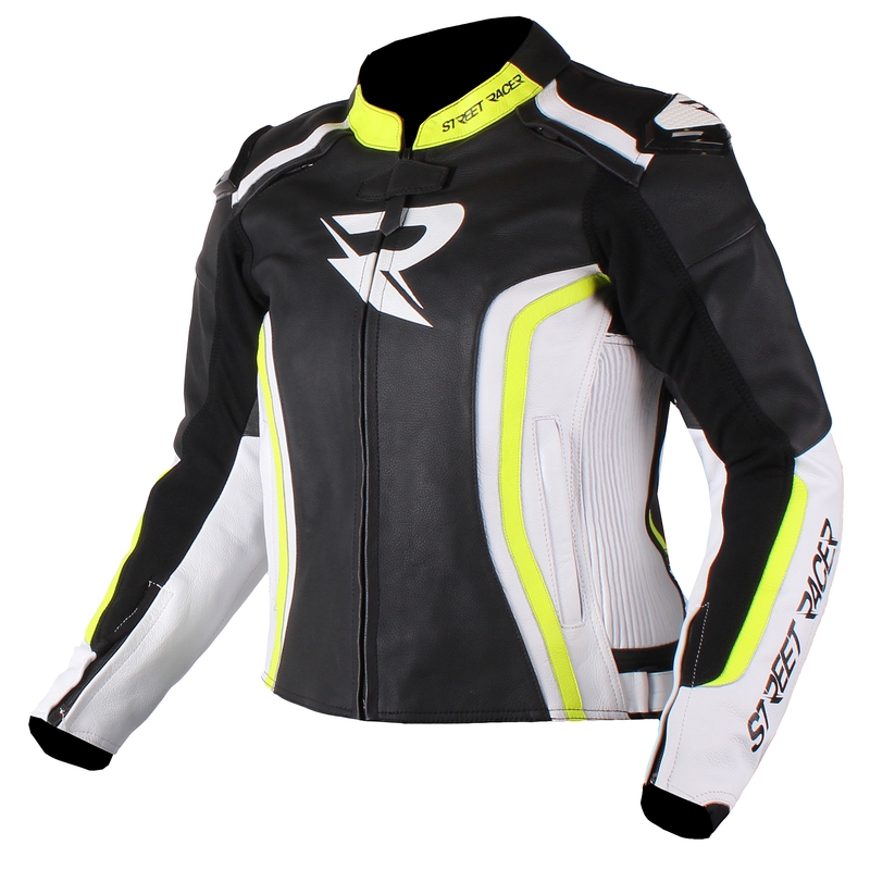 Women's Street Racer Adrianne Schwarz-Weiß-Fluo Gelb Motorradjacke Ausverkauf