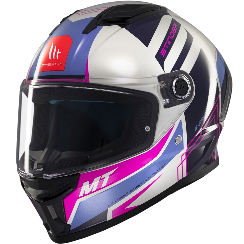 Integrierter Motorradhelm MT Stinger 2 Tron grau-lila-rosa