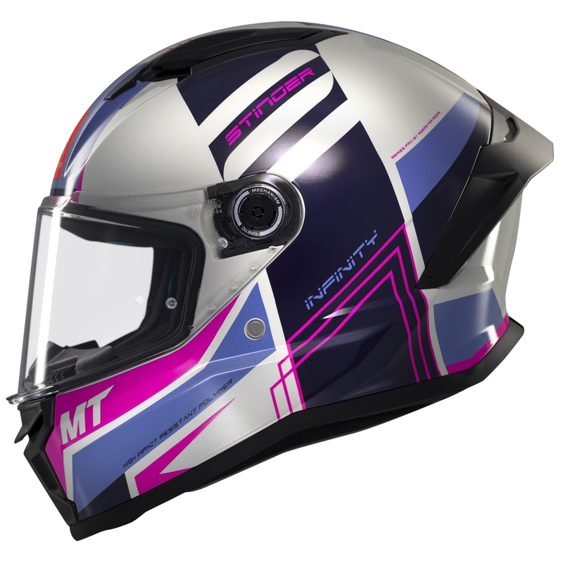 Integrierter Motorradhelm MT Stinger 2 Tron grau-lila-rosa