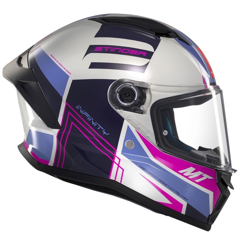 Integrierter Motorradhelm MT Stinger 2 Tron grau-lila-rosa