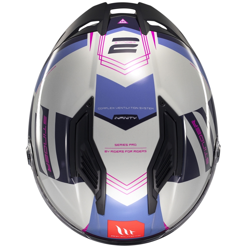 Integrierter Motorradhelm MT Stinger 2 Tron grau-lila-rosa