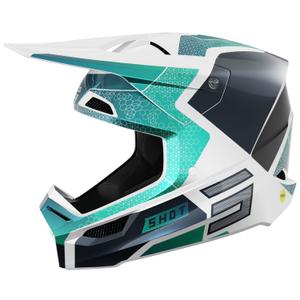 Motocross-Helm Shot Race Phaser perlschwarz-türkis-weiß