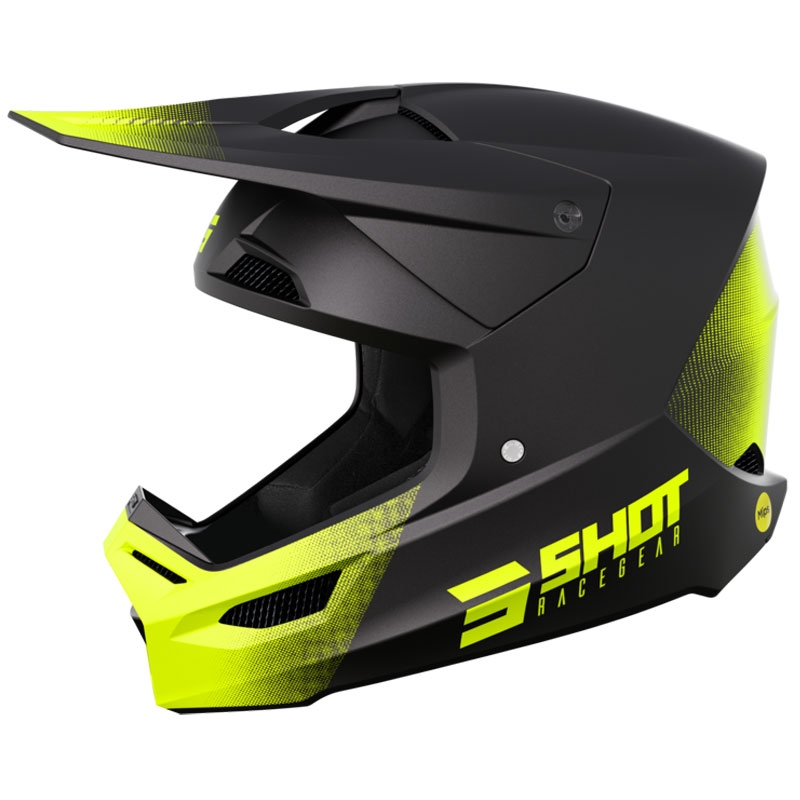 Shot Race Raw Motocross-Helm Schwarz Fluo Gelb Matt Sale Ausverkauf