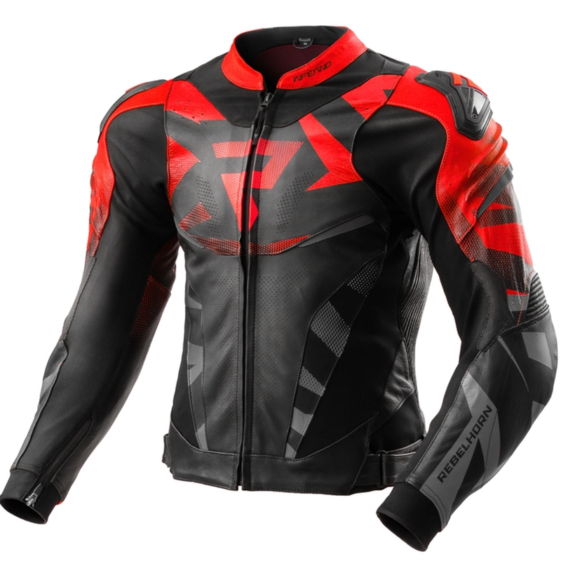 Leder-Motorradjacke Rebelhorn Inferno Schwarz-Fluorot
