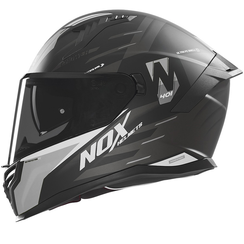 NOX N401 Crower Integralhelm Motorrad matt schwarz-silber
