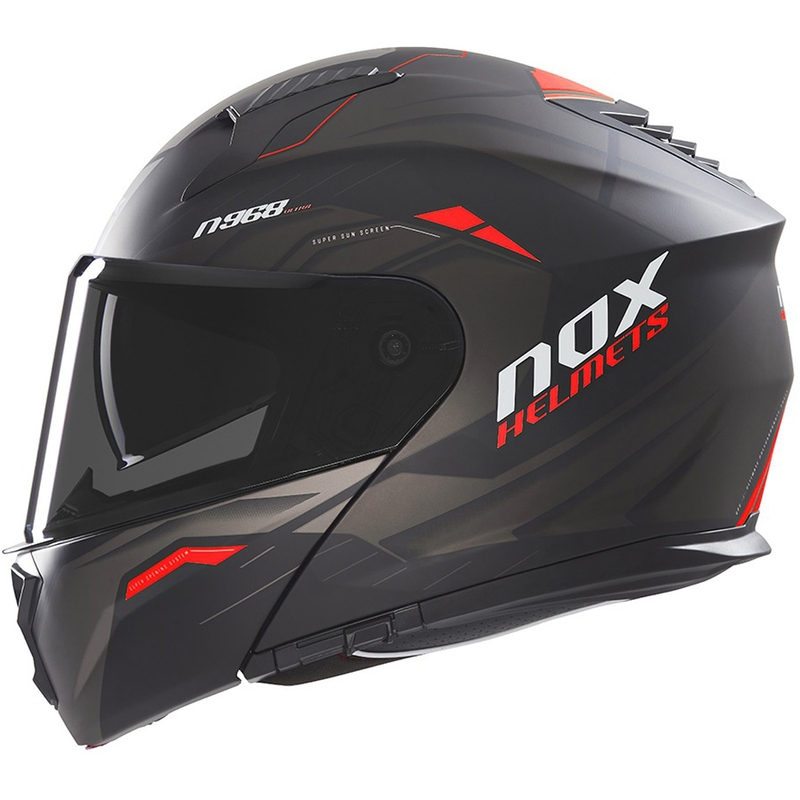 Motorrad-Klapphelm NOX N968 Ultra matt schwarz-rot