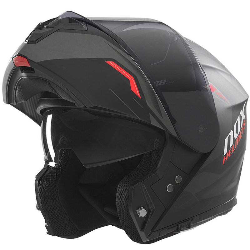 Motorrad-Klapphelm NOX N968 Ultra matt schwarz-rot