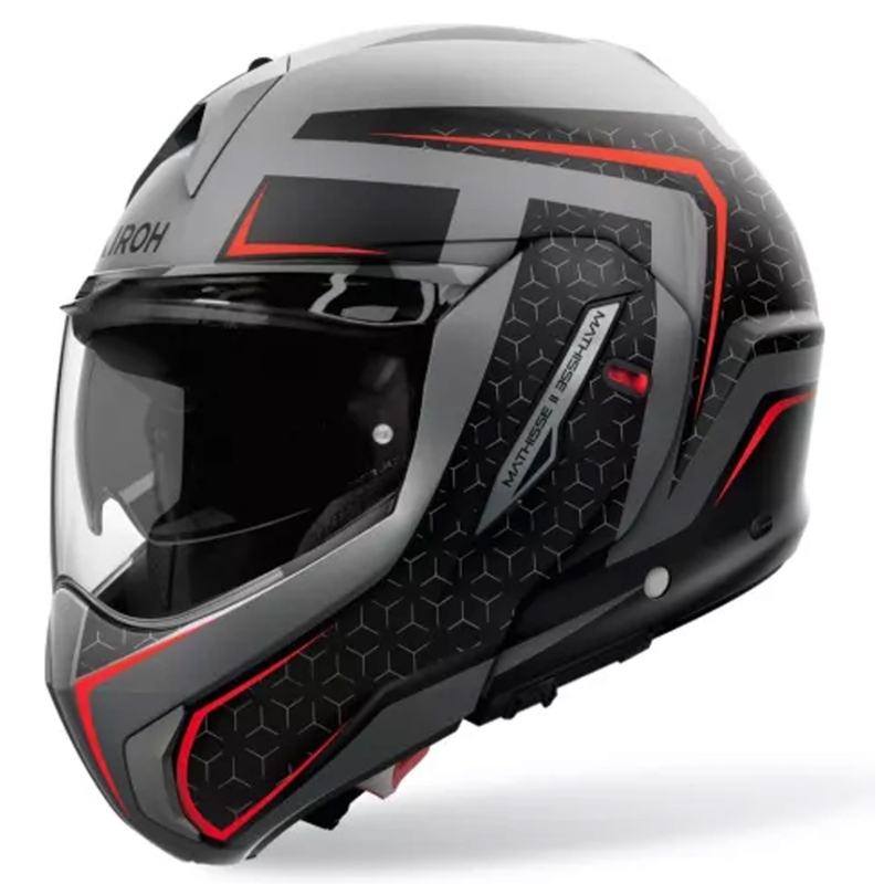 Airoh Mathisse 2 Magnet Motorrad-Klapphelm matt grau-schwarz-rot