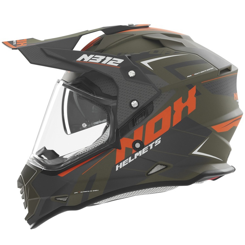 Enduro-Motorradhelm NOX N312 Vapor matt khaki-orange