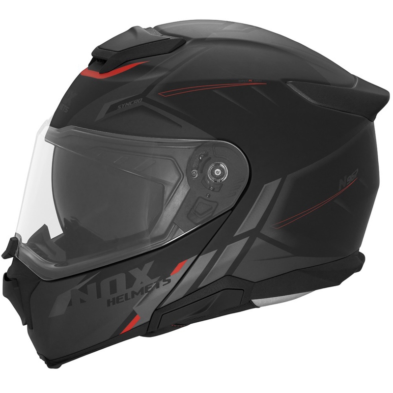 Klappbarer Motorradhelm NOX N967 Synchro, matt schwarz-rot