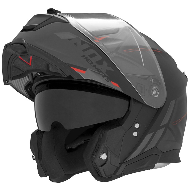 Klappbarer Motorradhelm NOX N967 Synchro, matt schwarz-rot