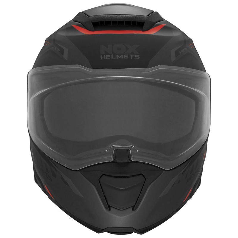 Klappbarer Motorradhelm NOX N967 Synchro, matt schwarz-rot