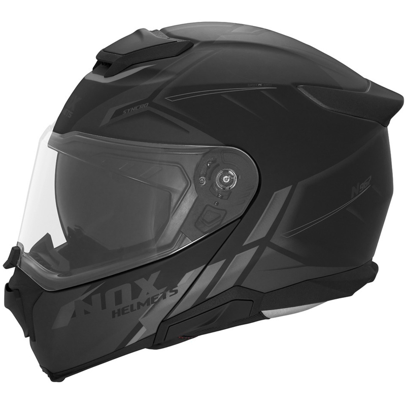 Klappbarer Motorradhelm NOX N967 Synchro matt schwarz-grau
