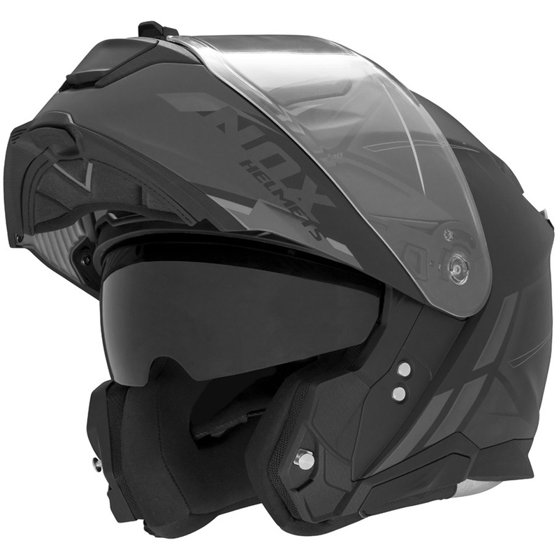 Klappbarer Motorradhelm NOX N967 Synchro matt schwarz-grau