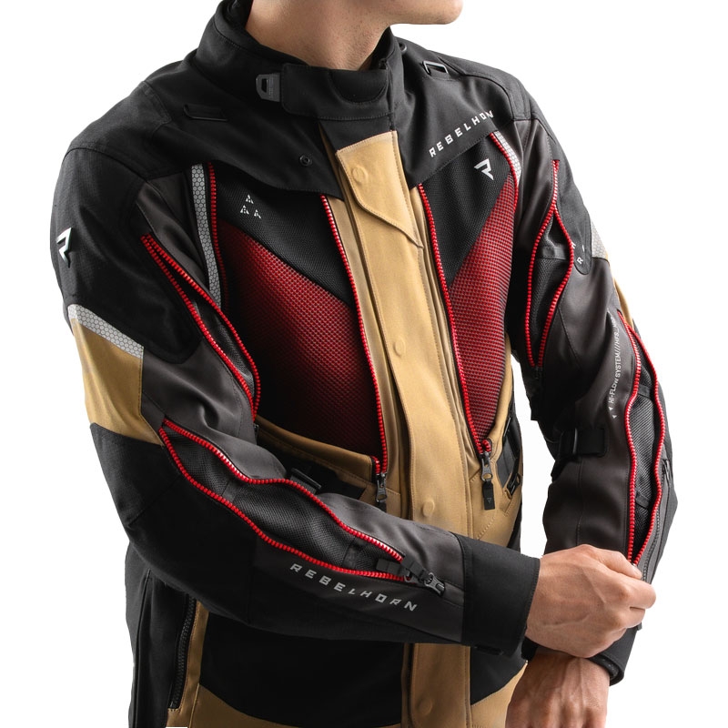 Motorradjacke Rebelhorn Hardy 3.0 beige-grau-rot