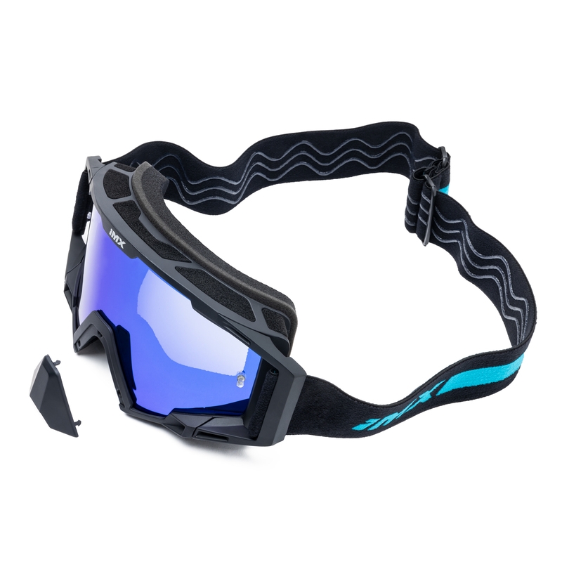 Motocrossbrille iMX Sand schwarz-blau mit blauem Iridium-Plexiglas