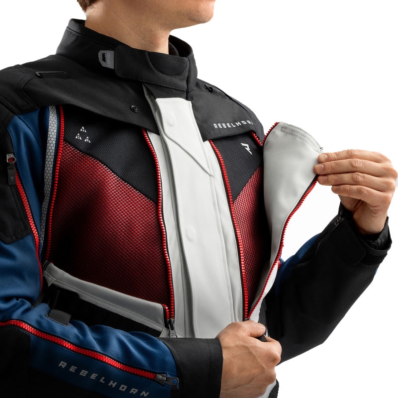 Motorradjacke Rebelhorn Hardy 3.0 blau-grau-rot