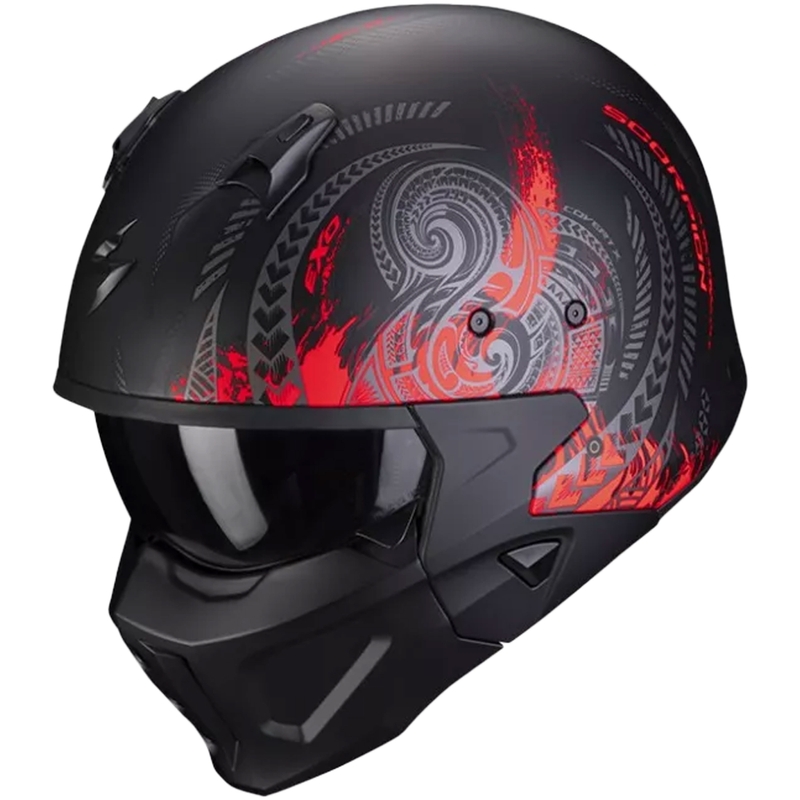 Motorradhelm SCORPION COVERT-X TATTOO matt schwarz-rot