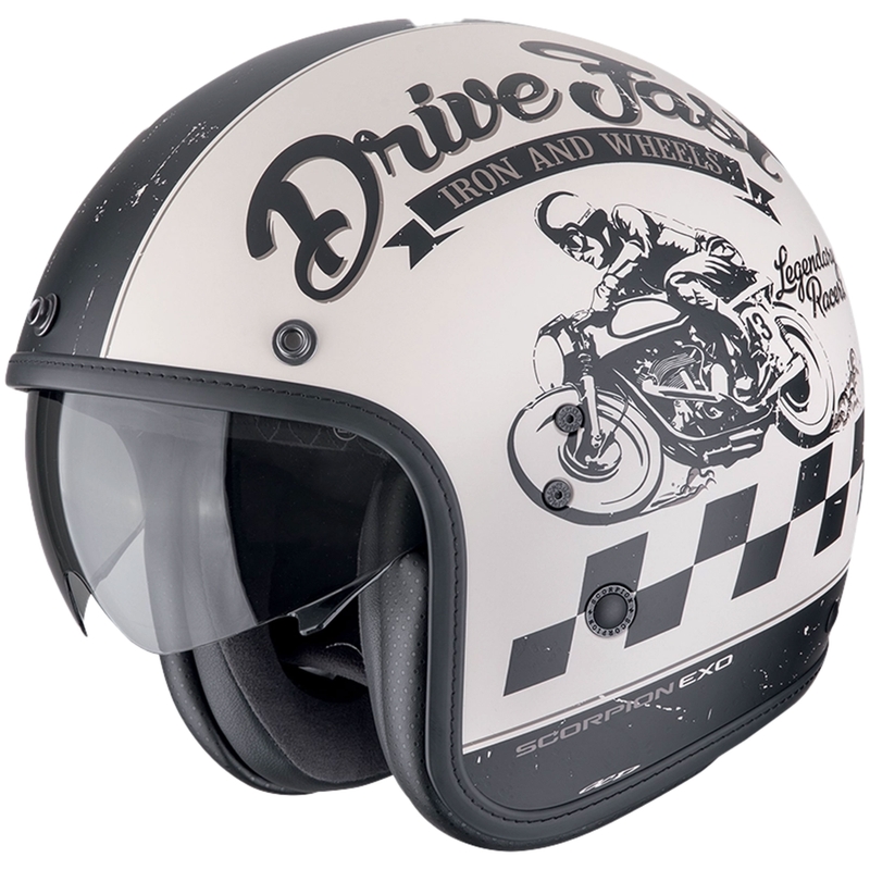 Offener Motorradhelm Scorpion Belfast Evo DRIVE FAST matt creme-schwarz