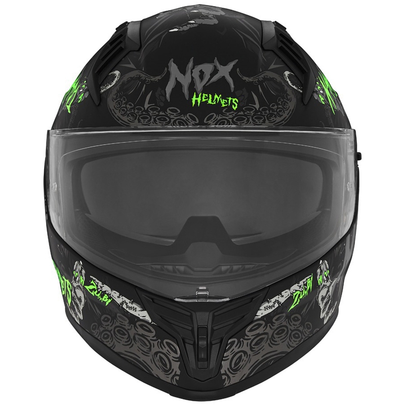 Integralhelm Motorrad NOX N401 ZUMBI matt schwarz-fluo grün